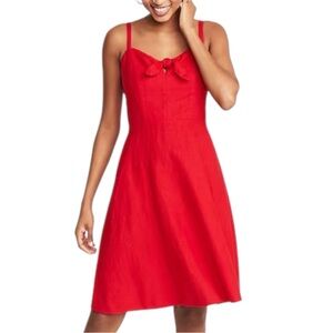 EUC Old Navy Red Fit & Flare Tie-Front Linen-Blend
Cami Dress [Size: XXL Tall]